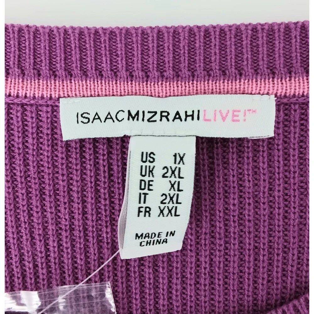 Isaac Mizrahi Live! Sweater Women's Size 1X Crew Neck Peplum Bell Sleeve NWOT